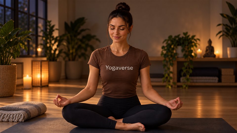 Alice meditating in a quiet evening studio